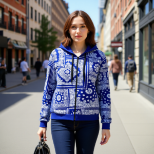 Ricamo Blu / Unisex Cotton Hoodie With Zipper Closure