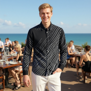 Black and White / Men’s Long-sleeved Cotton Shirt