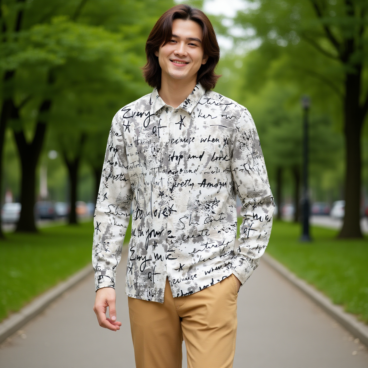 Letter / Men's Long-sleeved Cotton Shirt