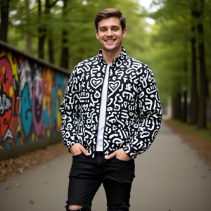 Graffiti / Unisex Stand Up Collar Jacket With Raglan Sleeve