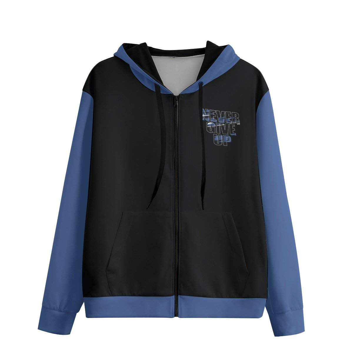 Never Give Up / Unisex Cotton Hoodie With Zipper Closure - immagine 2